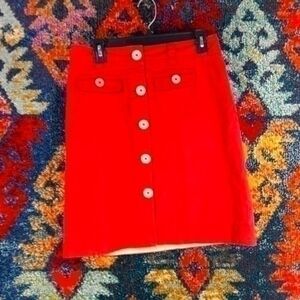 sitwell Anthropologie  womens red A line Anthropologie midi button skirt 4 EUC